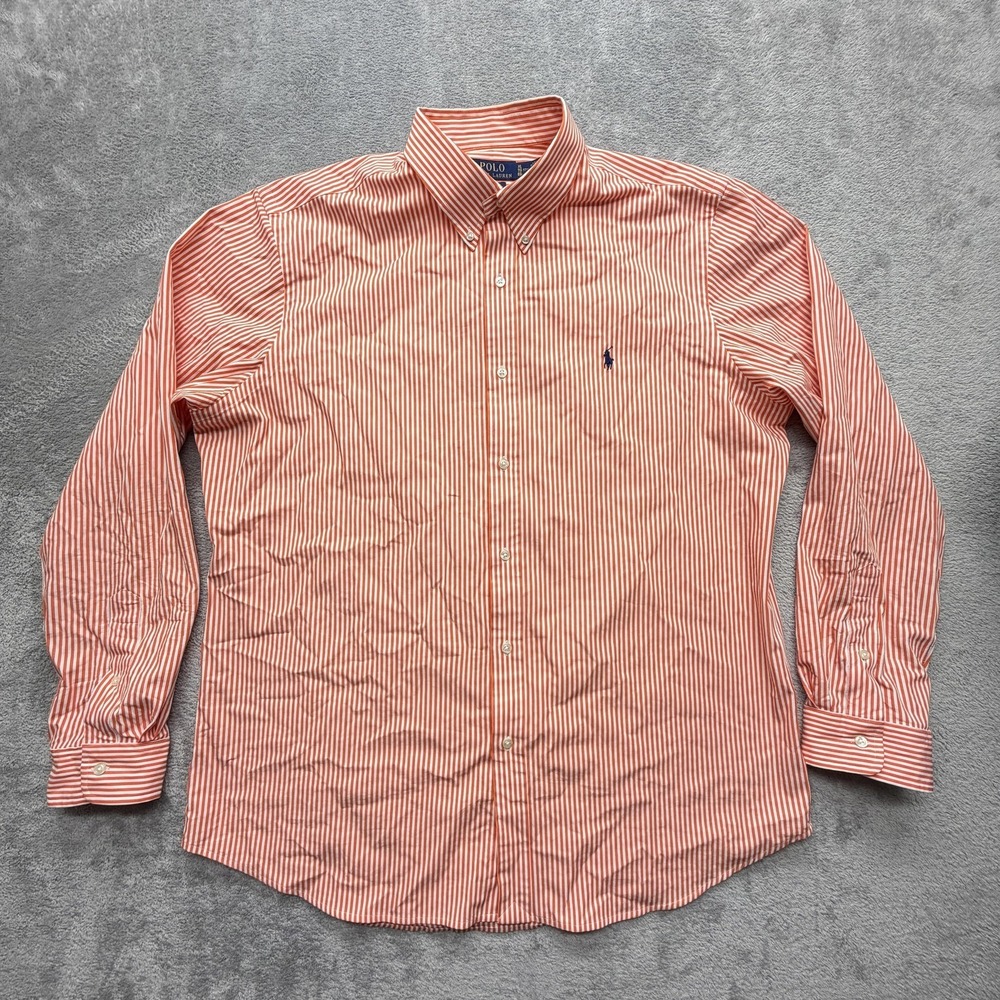 Polo Ralph Lauren Shirt Mens XL Orange Striped Long Sleeve Button Down